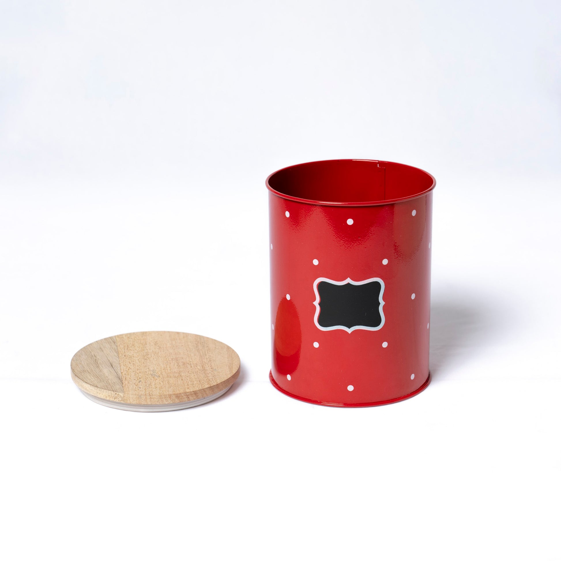 Polka Dot Design Steel Storage Container with Wooden Lid (Red) - SCST0004 - View 2
