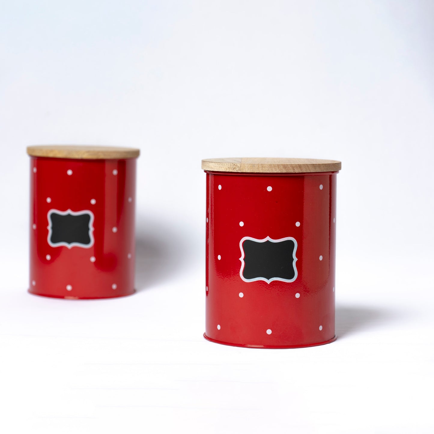 Polka Dot Design Steel Storage Container with Wooden Lid (Red) - SCST0004 - View 3