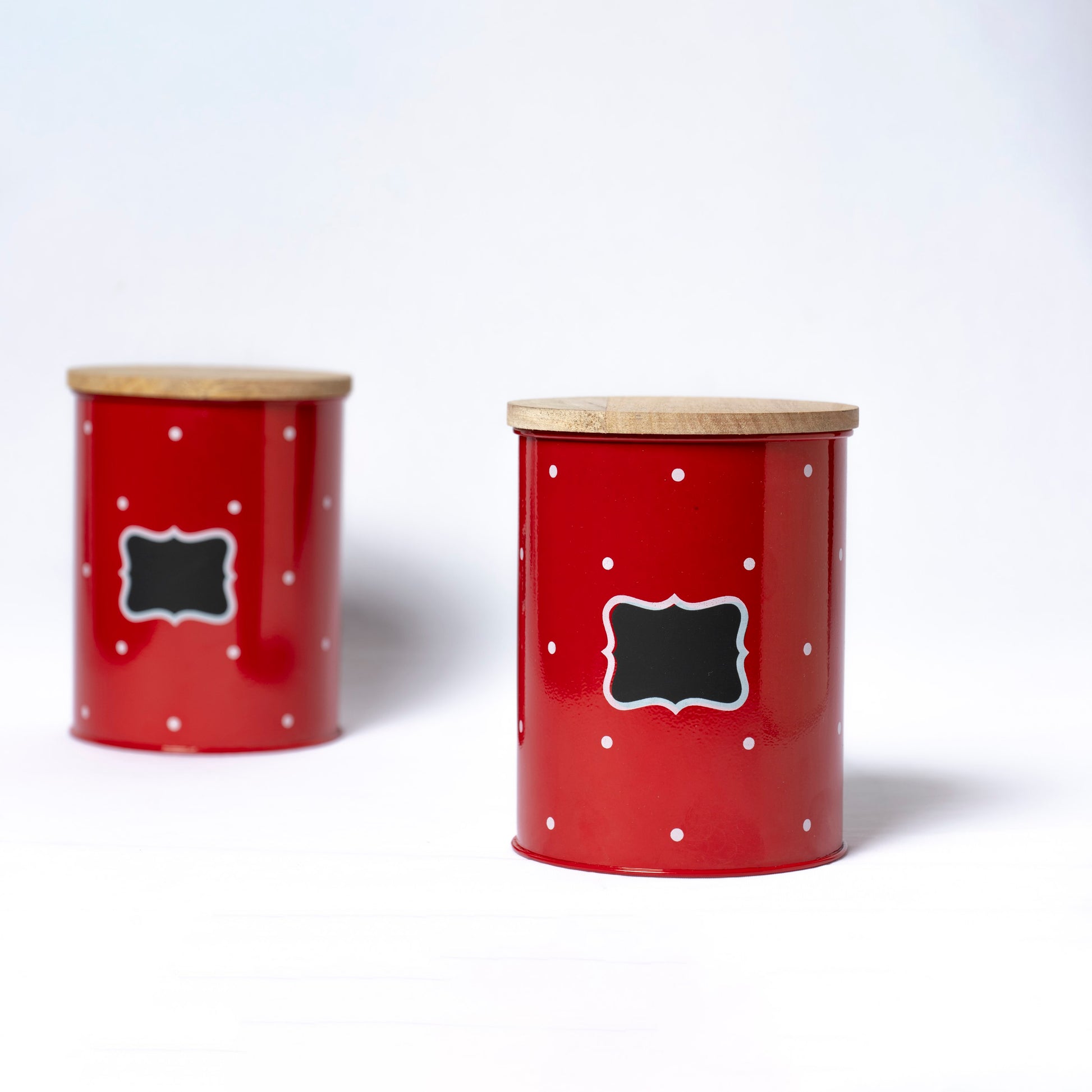 Polka Dot Design Steel Storage Container with Wooden Lid (Red) - SCST0004 - View 3