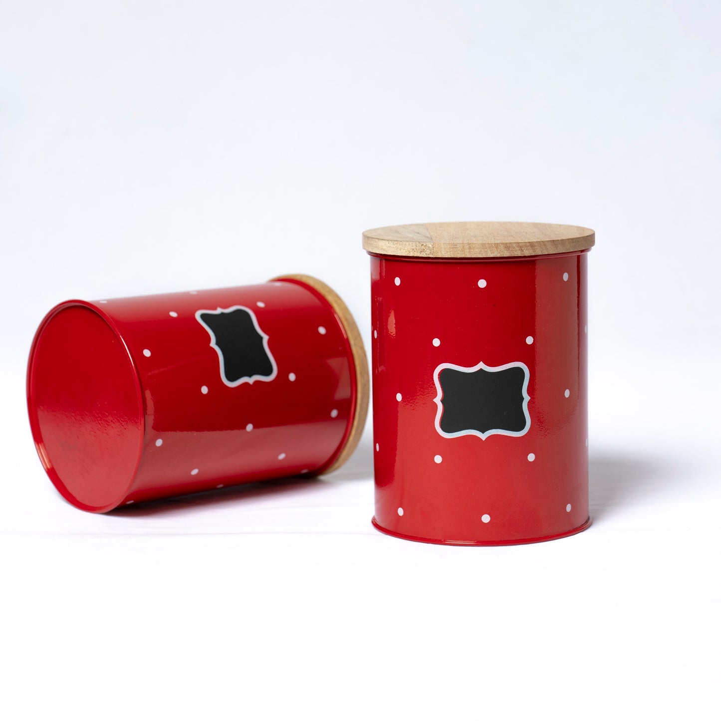 Polka Dot Design Steel Storage Container with Wooden Lid (Red) - SCST0004 - View 4