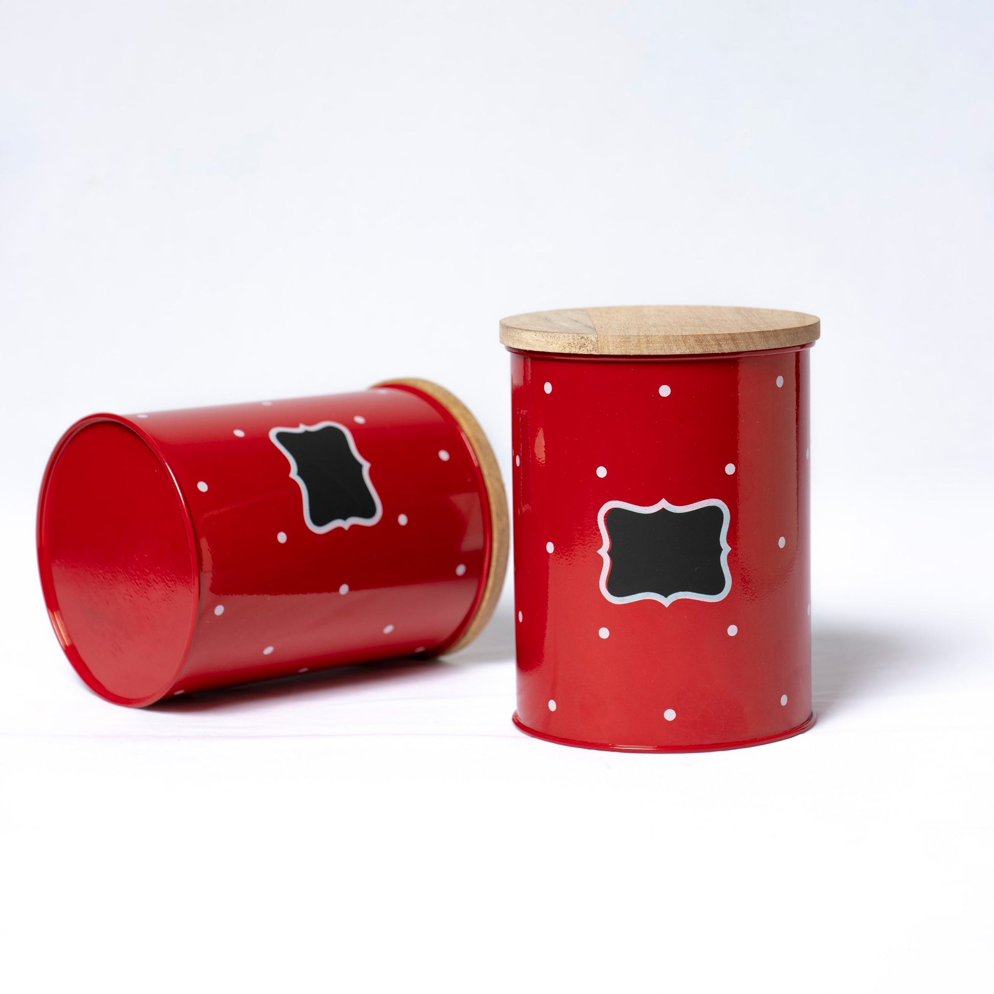 Polka Dot Design Steel Storage Container with Wooden Lid (Red) - SCST0004 - View 4