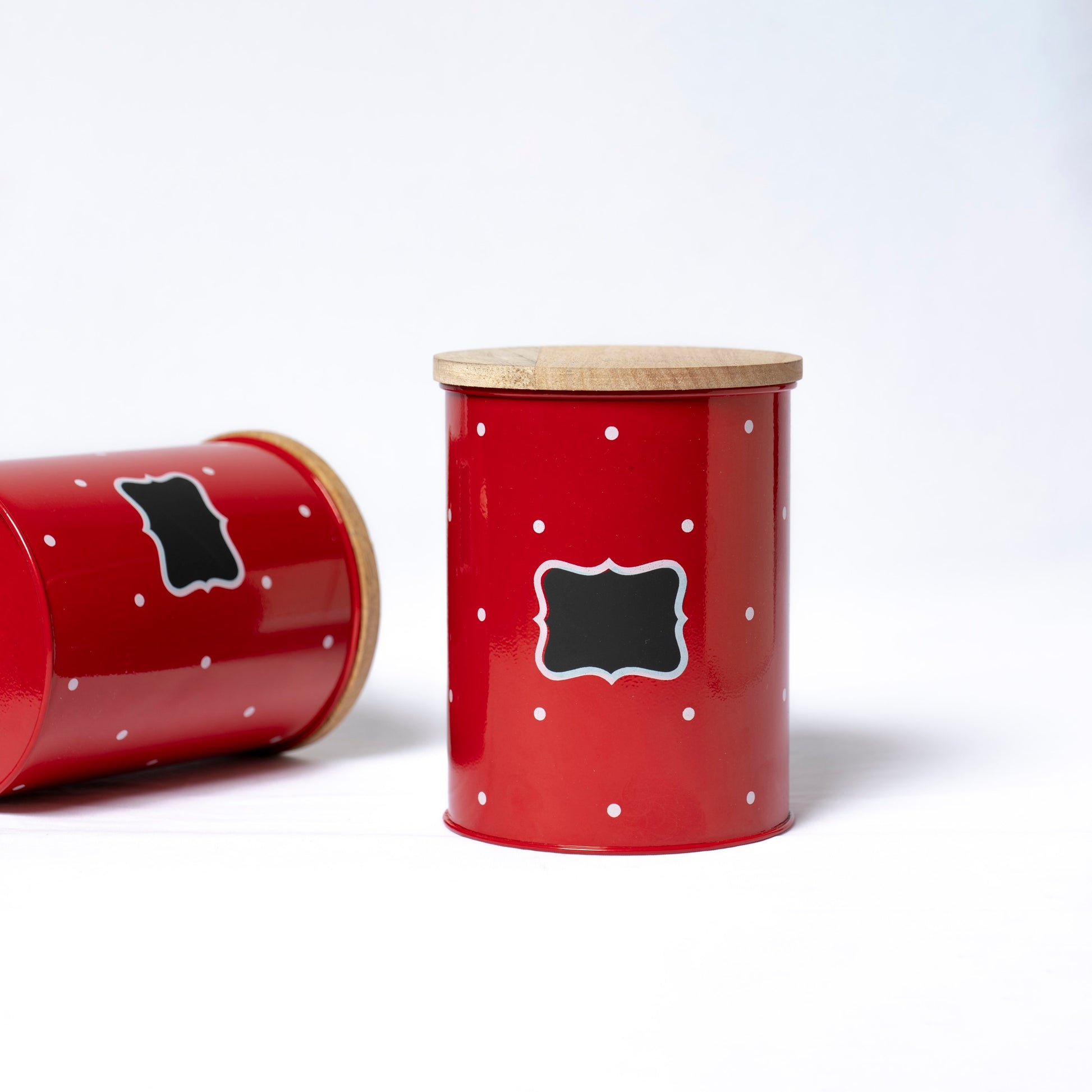 Polka Dot Design Steel Storage Container with Wooden Lid (Red) - SCST0004 - View 5