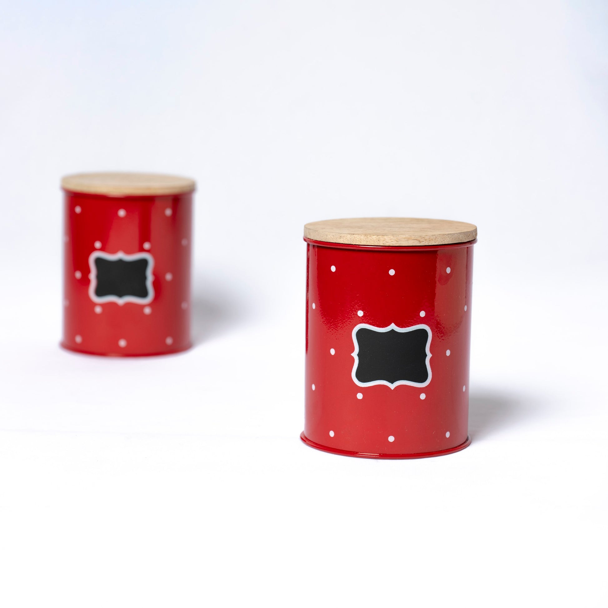 Polka Dot Design Steel Storage Container with Wooden Lid (Red) - SCST0005 - Vieew 4