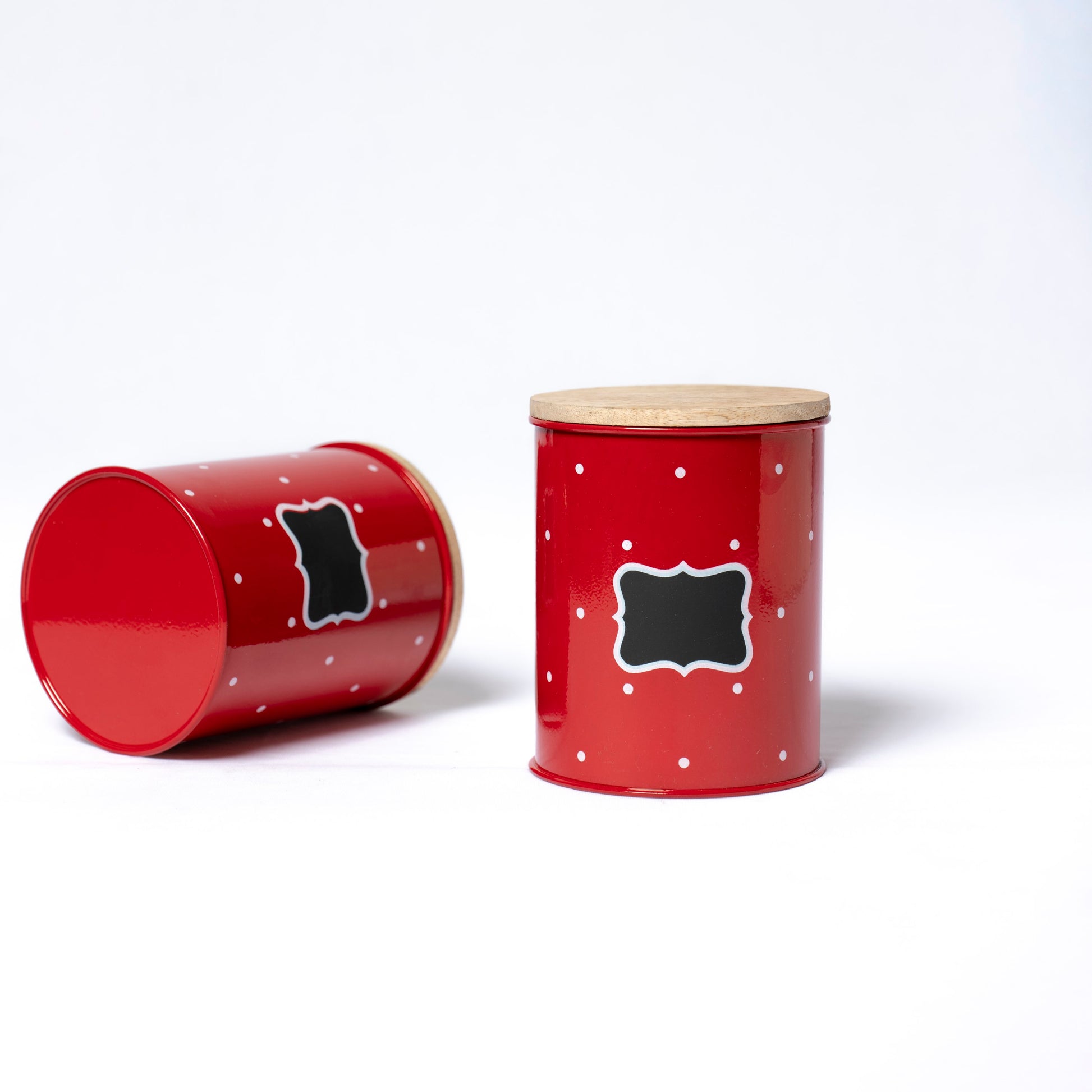 Polka Dot Design Steel Storage Container with Wooden Lid (Red) - SCST0005 - View 5