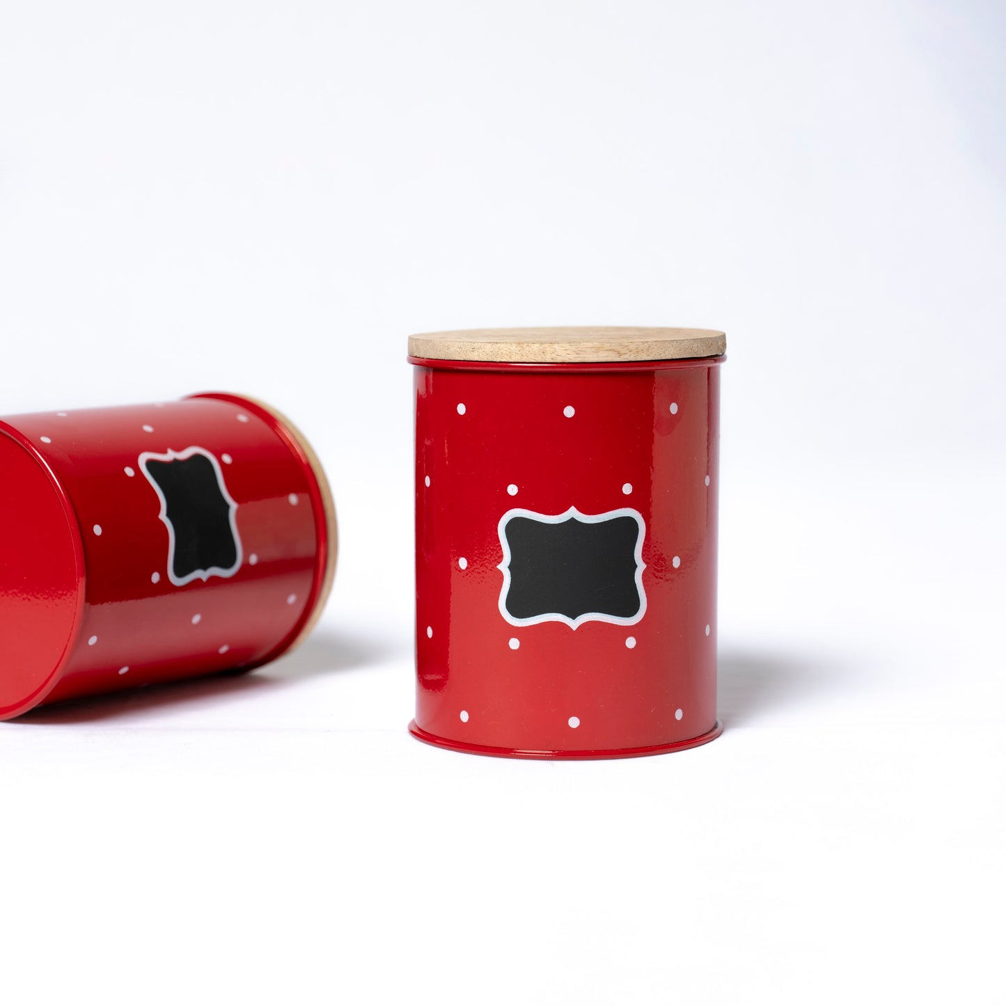 Polka Dot Design Steel Storage Container with Wooden Lid (Red) - SCST0005 - View 6