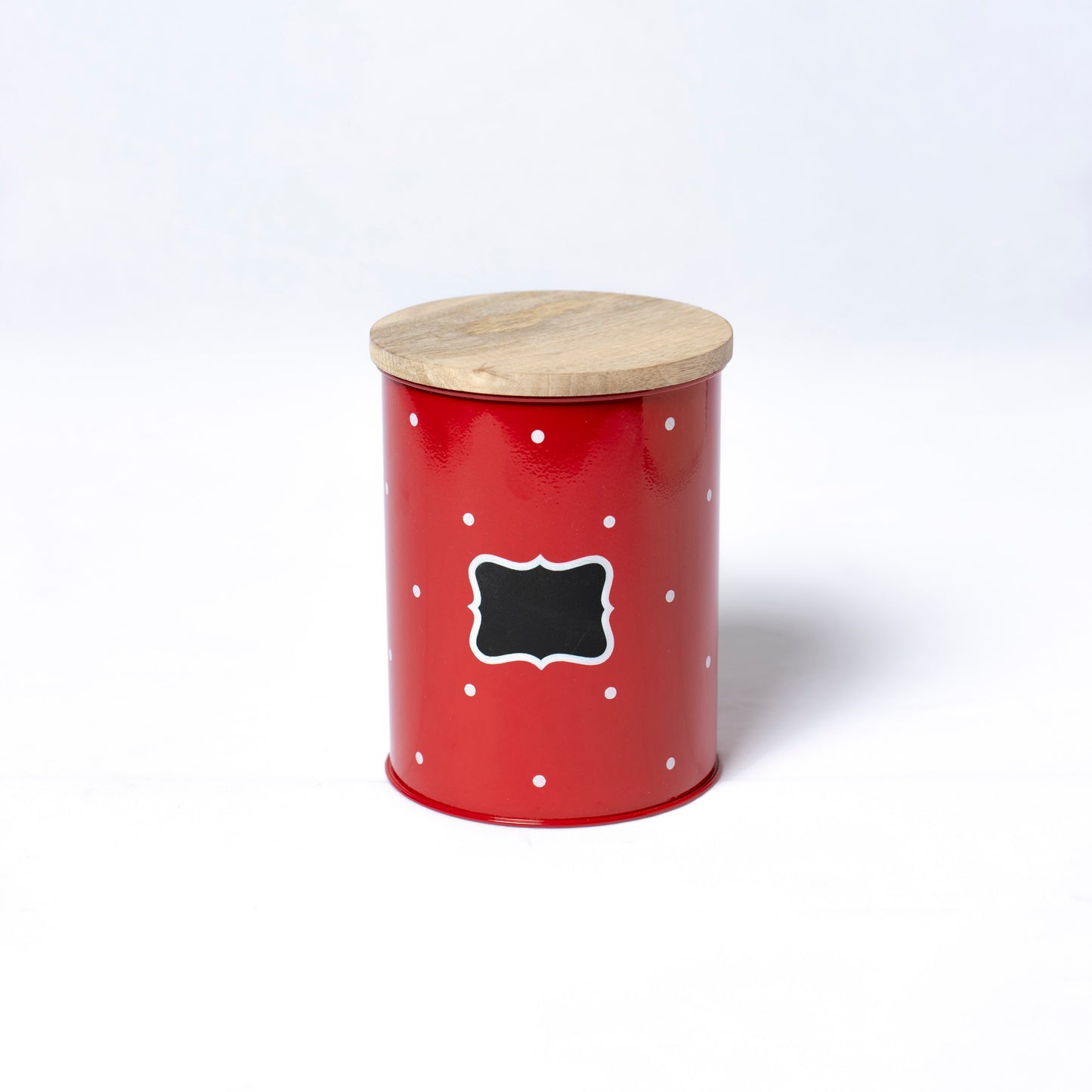 Polka Dot Design Steel Storage Container with Wooden Lid (Red) - SCST0006 - View 2