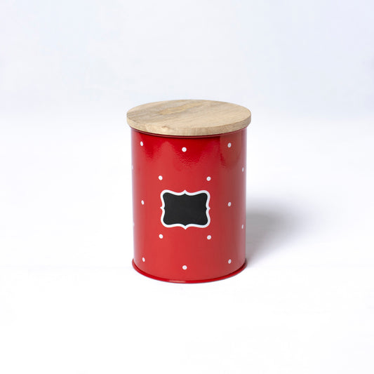 Polka Dot Design Steel Storage Container with Wooden Lid (Red) - SCST0006 - View 2
