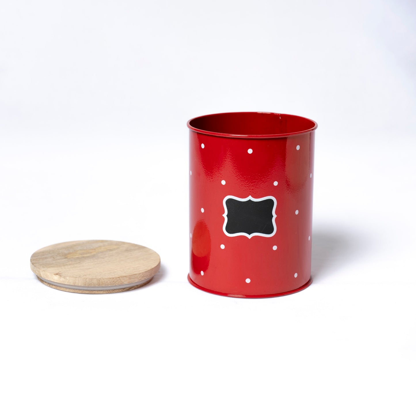 Polka Dot Design Steel Storage Container with Wooden Lid (Red) - SCST0006 - View 3