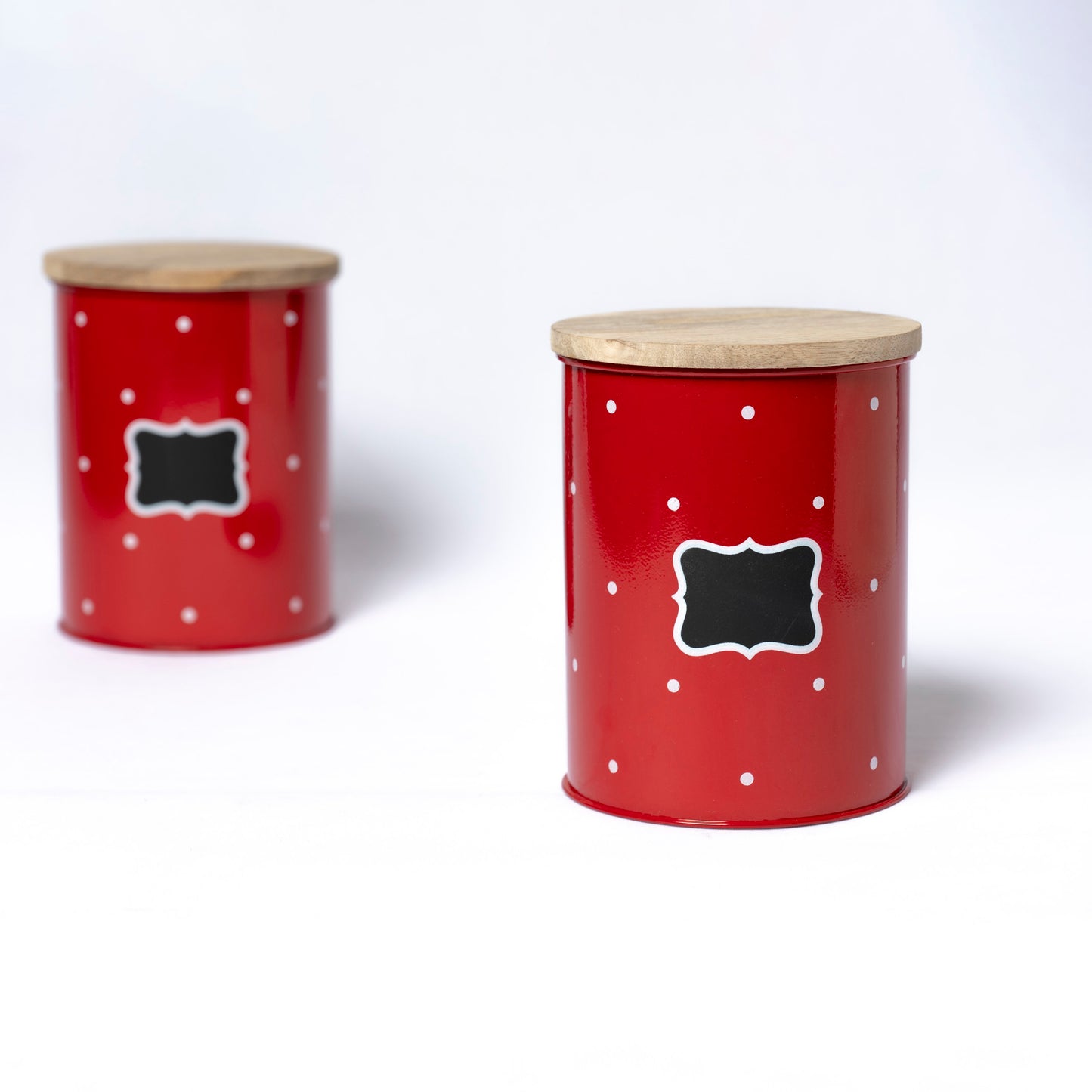 Polka Dot Design Steel Storage Container with Wooden Lid (Red) - SCST0006 - View 4