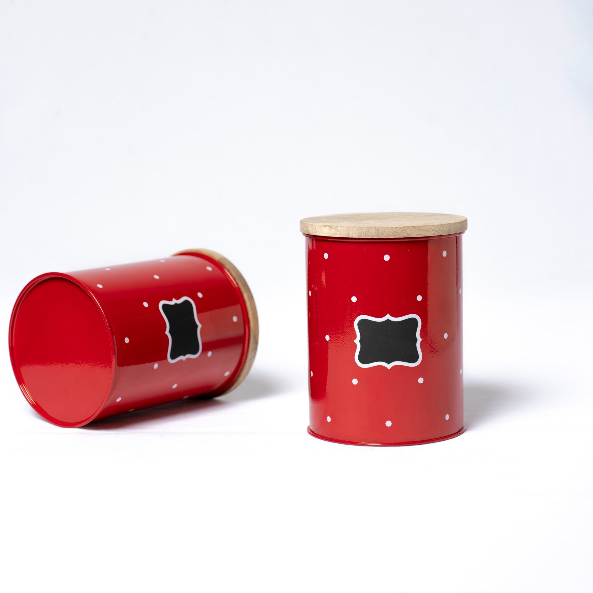 Polka Dot Design Steel Storage Container with Wooden Lid (Red) - SCST0006 - View 5