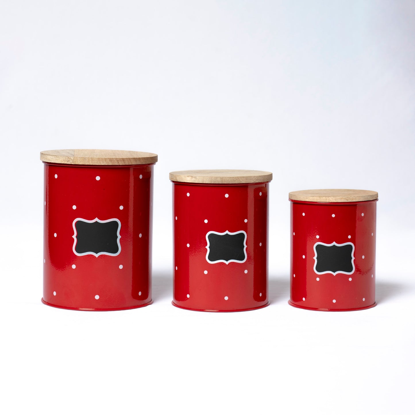 Polka Dot Design Steel Storage Container with Wooden Lid (Red) - SCST0006 - View 6