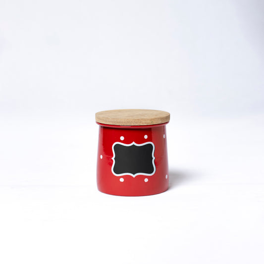 Polka Dot Design Steel Storage Container with Wooden Lid (Red) - SCST0006 - View 1