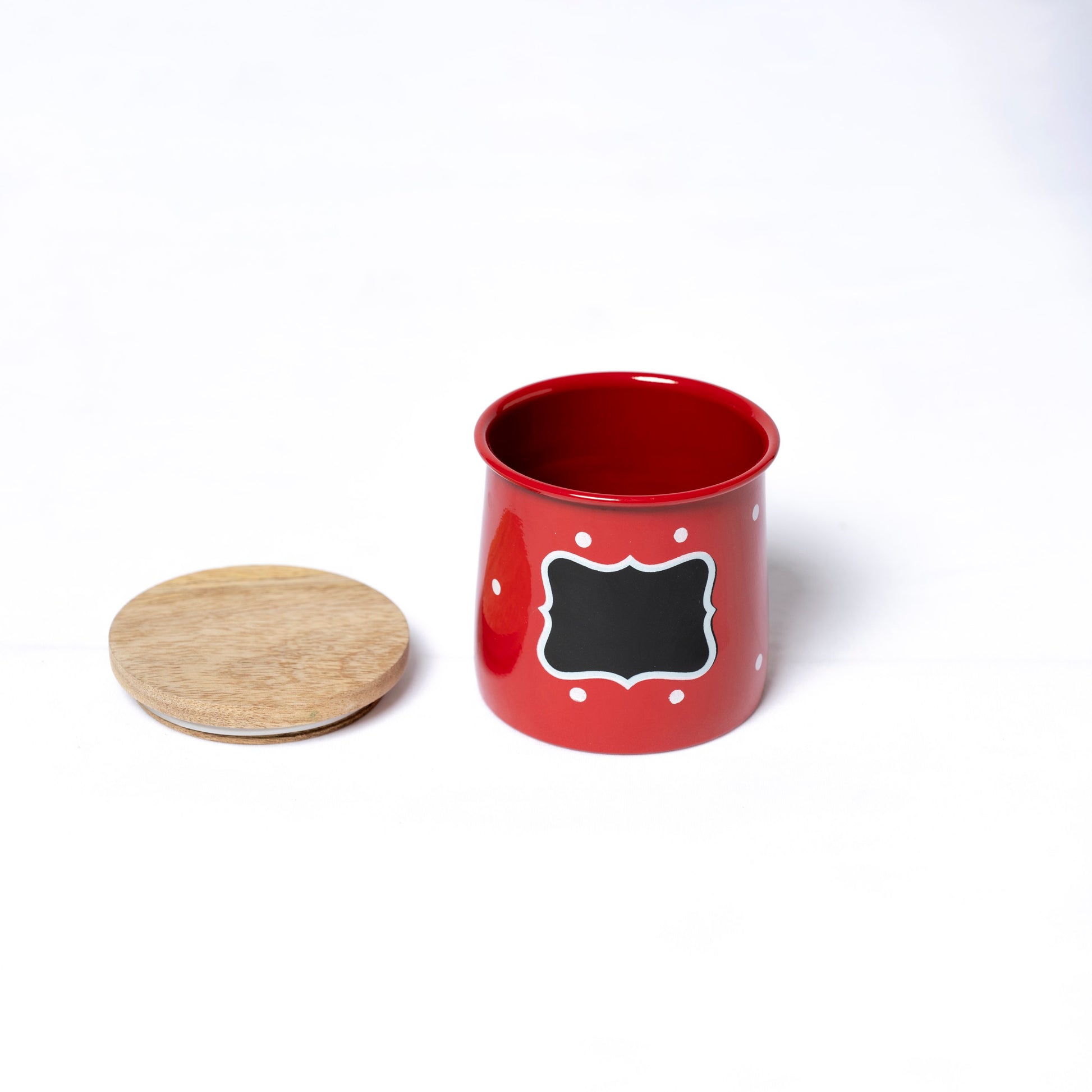 Polka Dot Design Steel Storage Container with Wooden Lid (Red) - SCST0006 - View 2