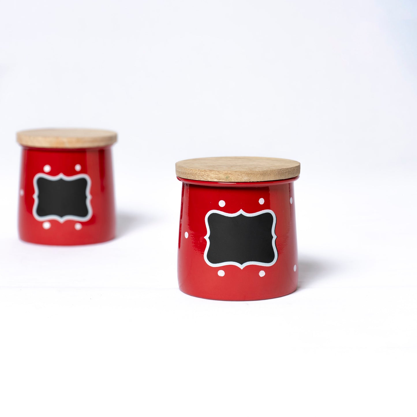 Polka Dot Design Steel Storage Container with Wooden Lid (Red) - SCST0006 - View 3