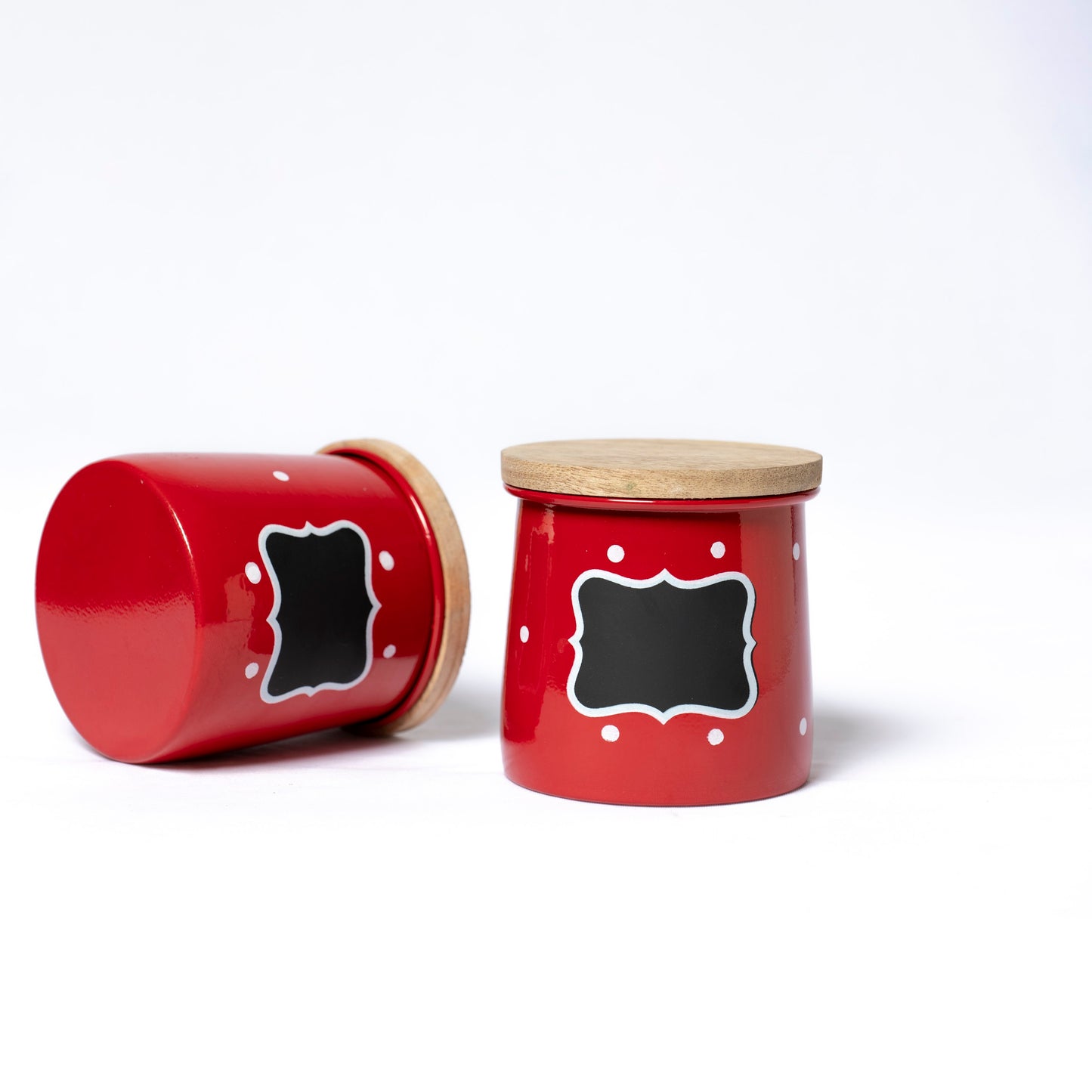 Polka Dot Design Steel Storage Container with Wooden Lid (Red) - SCST0006 - View 4