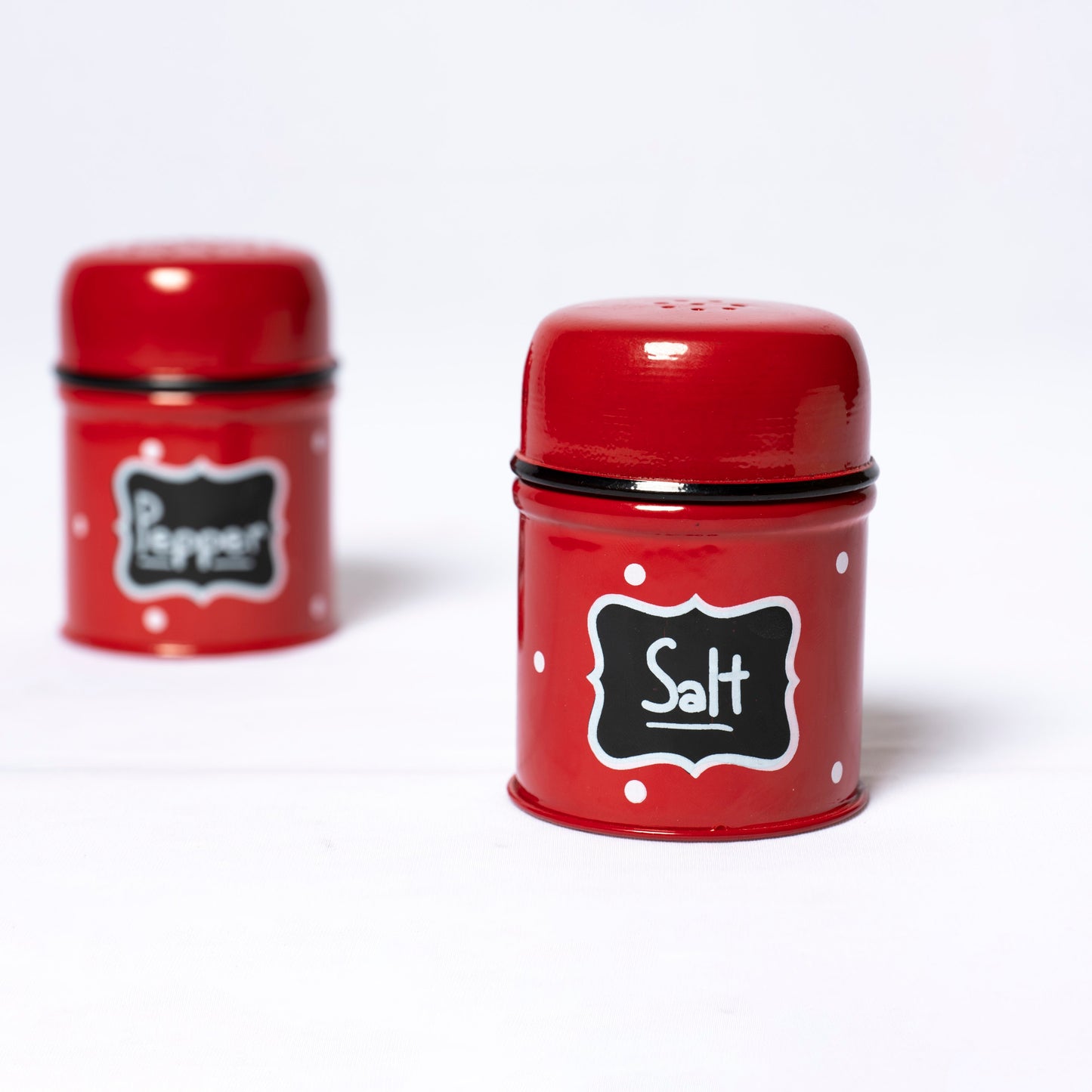 Polka Dot Steel Pepper and Salt Dispenser (Red) - SPST0001 - View 3