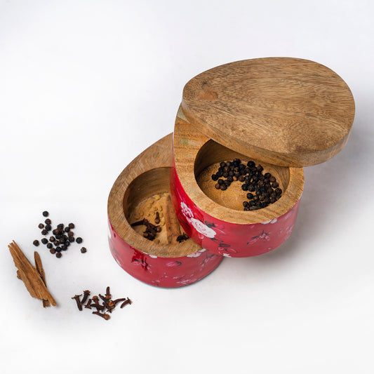 Double Wood Storage Bowls with Swivel Lid