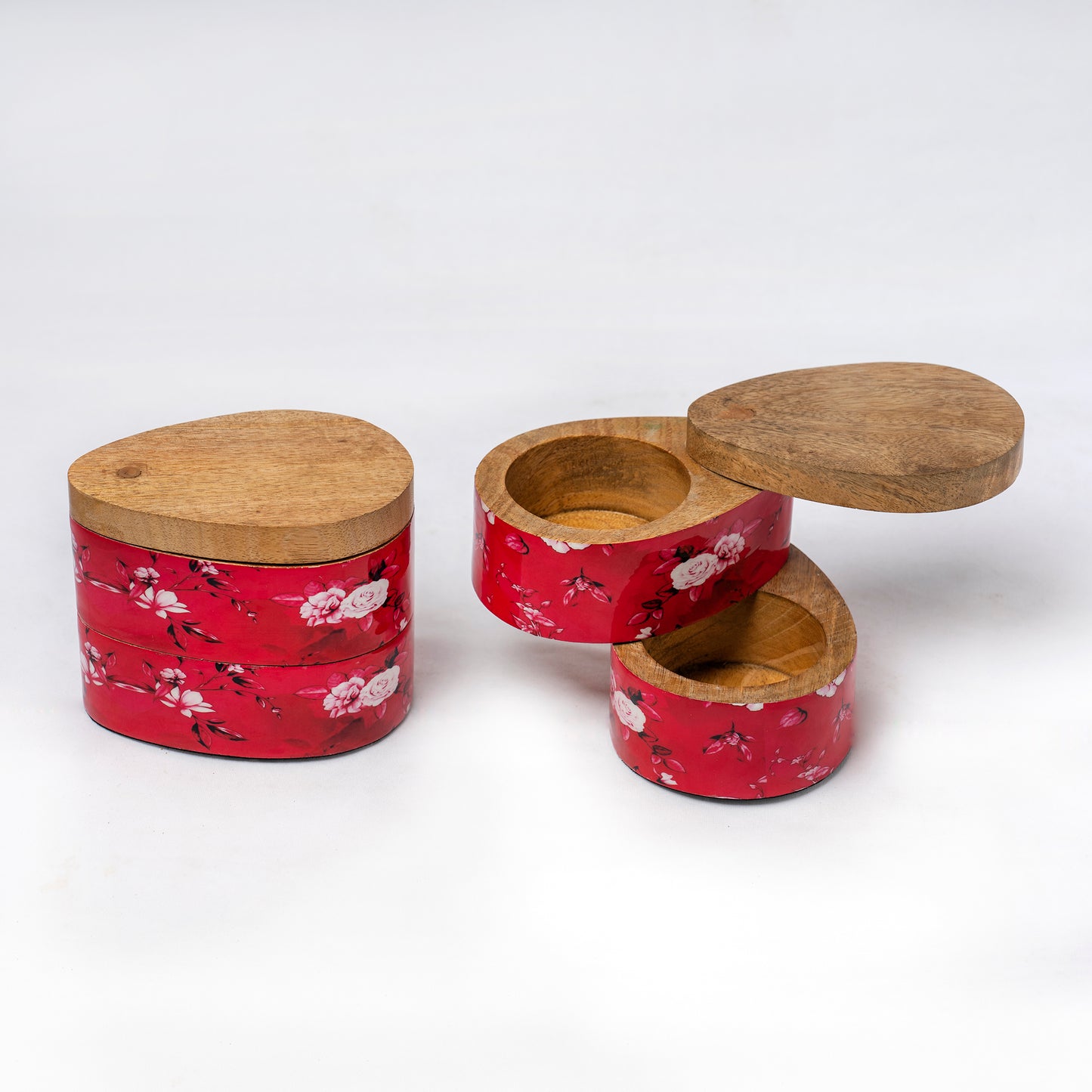 Double Wood Storage Bowls with Swivel Lid