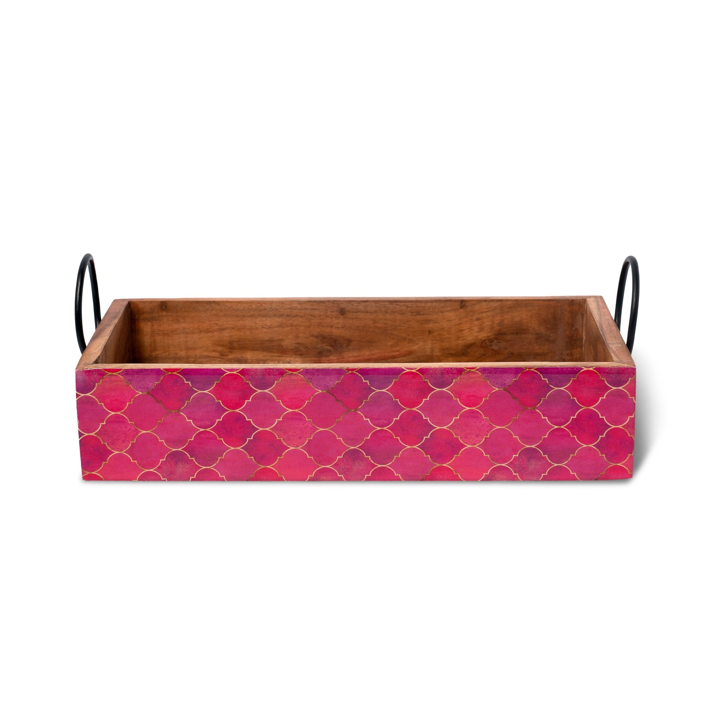Acacia Wood Tray With Iron Handle