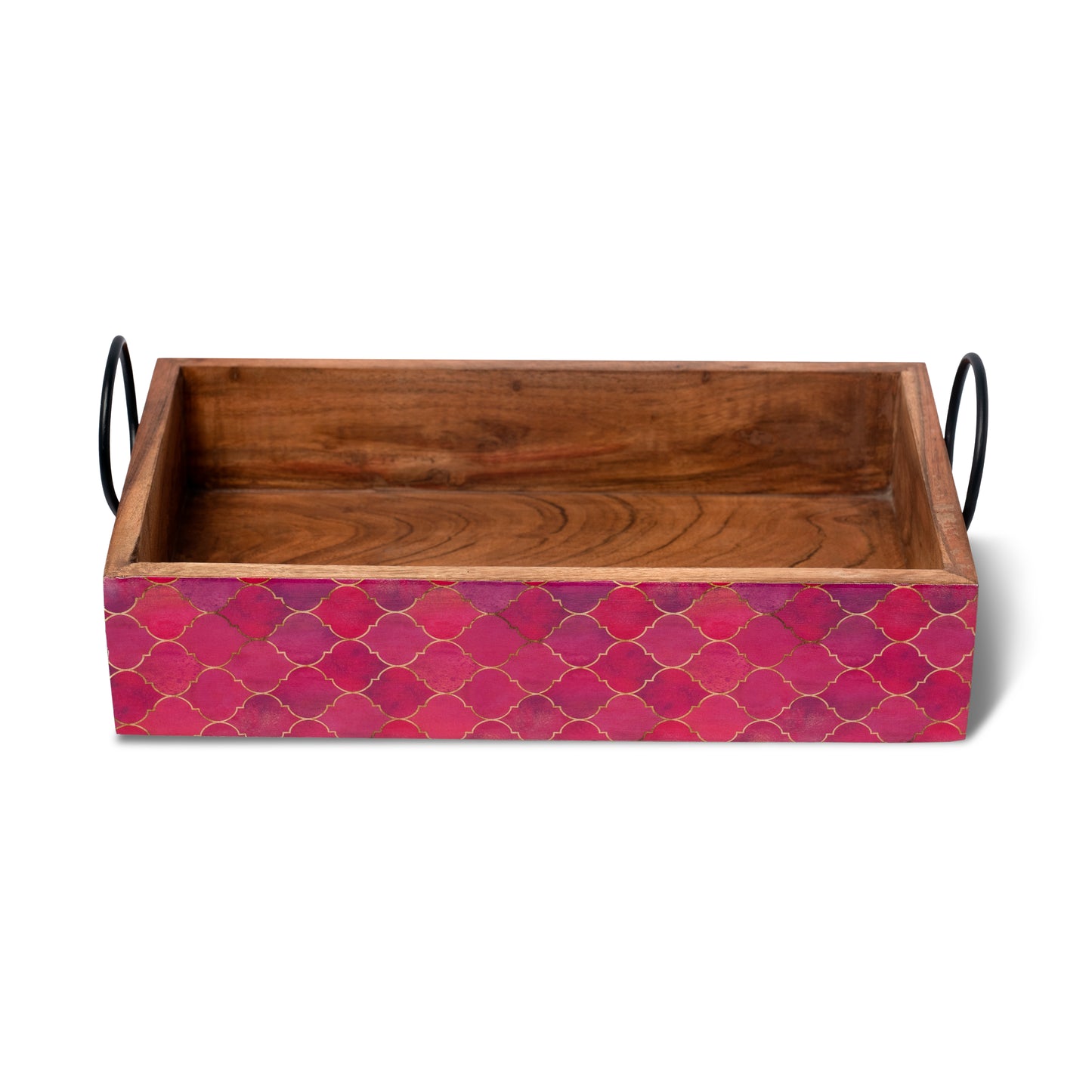 Acacia Wood Tray With Iron Handle