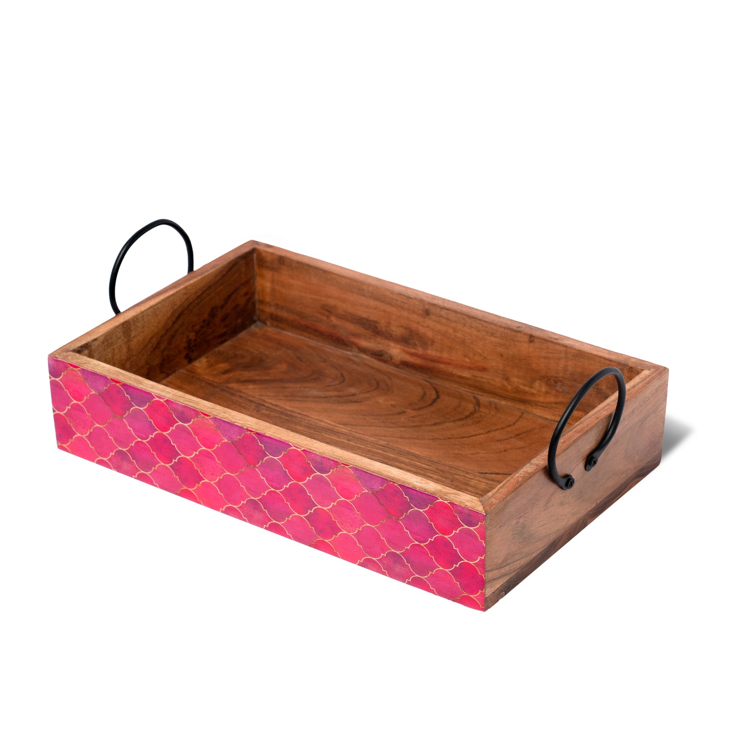 Acacia Wood Tray With Iron Handle