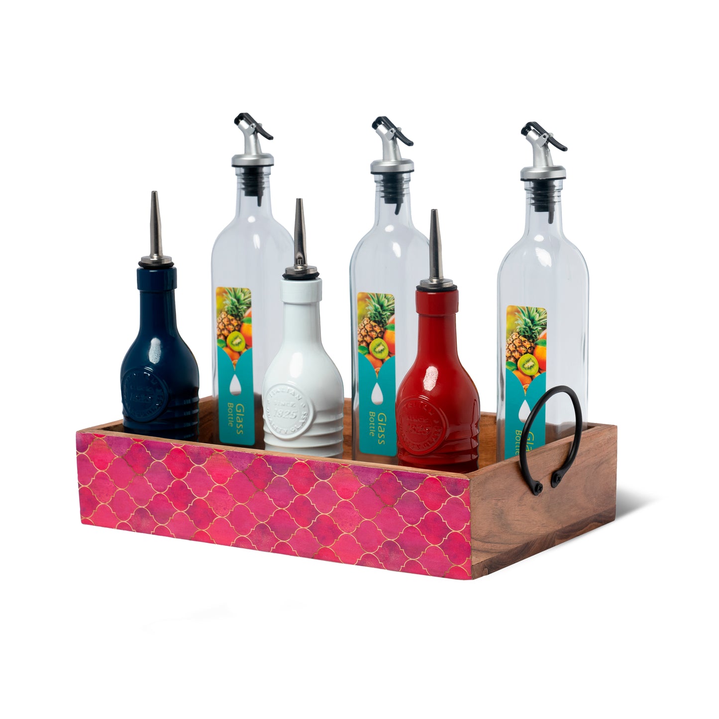 Acacia Wood Tray With Iron Handle