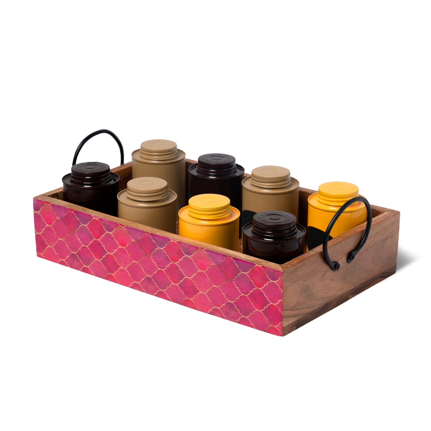 Acacia Wood Tray With Iron Handle