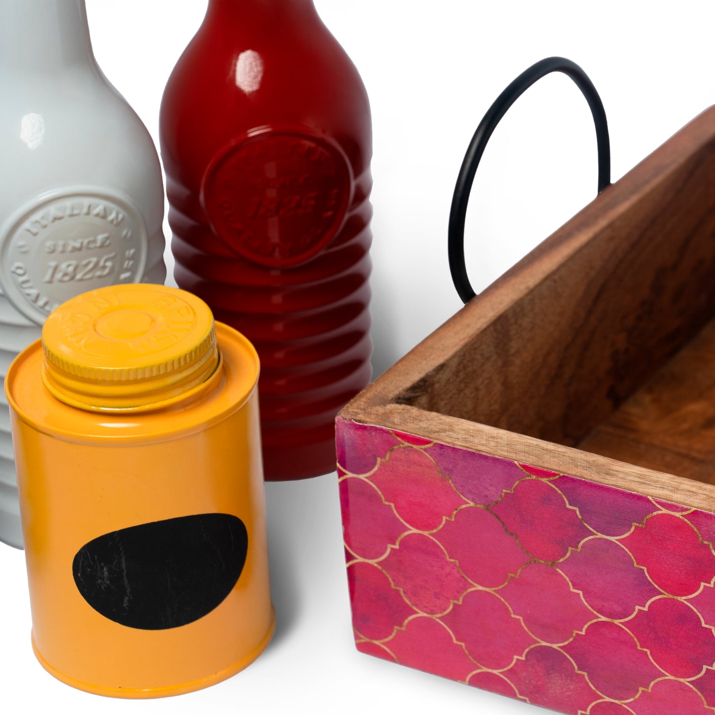 Acacia Wood Tray With Iron Handle