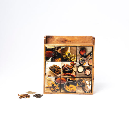Wood Spice Rack With Nine Drawers (spice design)
