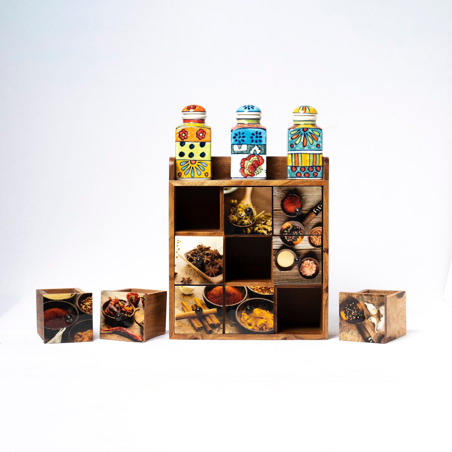 Wood Spice Rack With Nine Drawers (spice design)