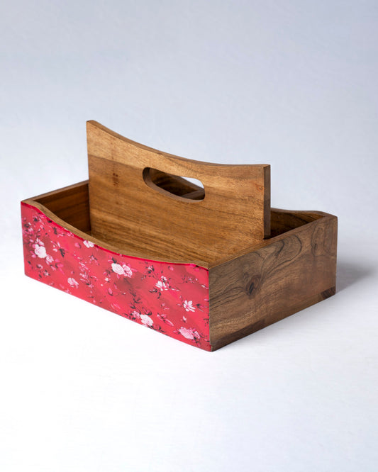 4 Partition Wooden Oil Caddy (Red) - OCWD0003 -View 1