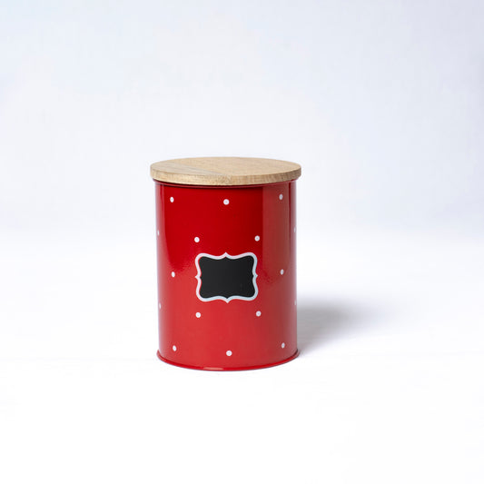 Polka Dot Design Steel Storage Container with Wooden Lid (Red) - SCST0004 - View 1