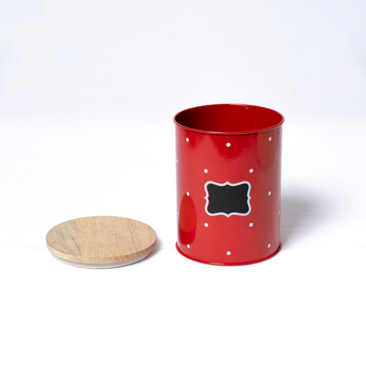 Polka Dot Design Steel Storage Container with Wooden Lid (Red) - SCST0004 - View 2