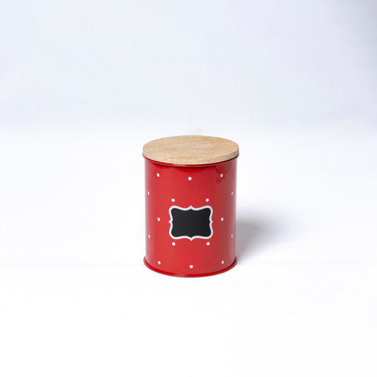 Polka Dot Design Steel Storage Container with Wooden Lid (Red) - SCST0005 - View 2