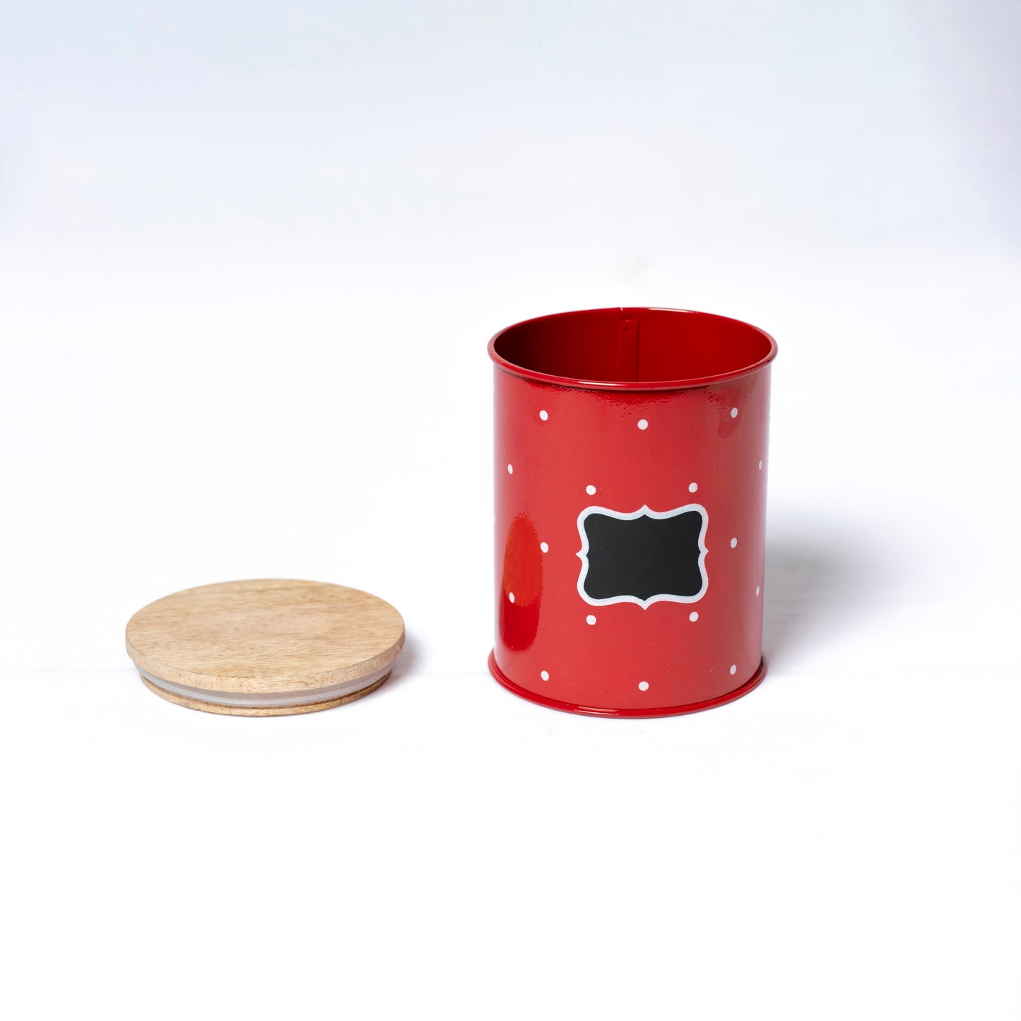 Polka Dot Design Steel Storage Container with Wooden Lid (Red) - SCST0005 - View 3