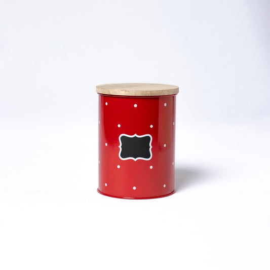 Polka Dot Design Steel Storage Container with Wooden Lid (Red) - SCST0006 - View 1
