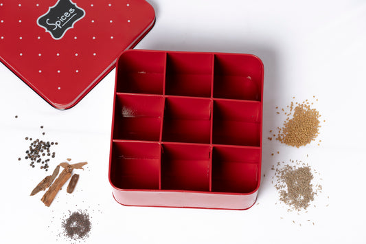 Polka Dot Design Steel Spice Box  (Red) - SBST0001 - View 2