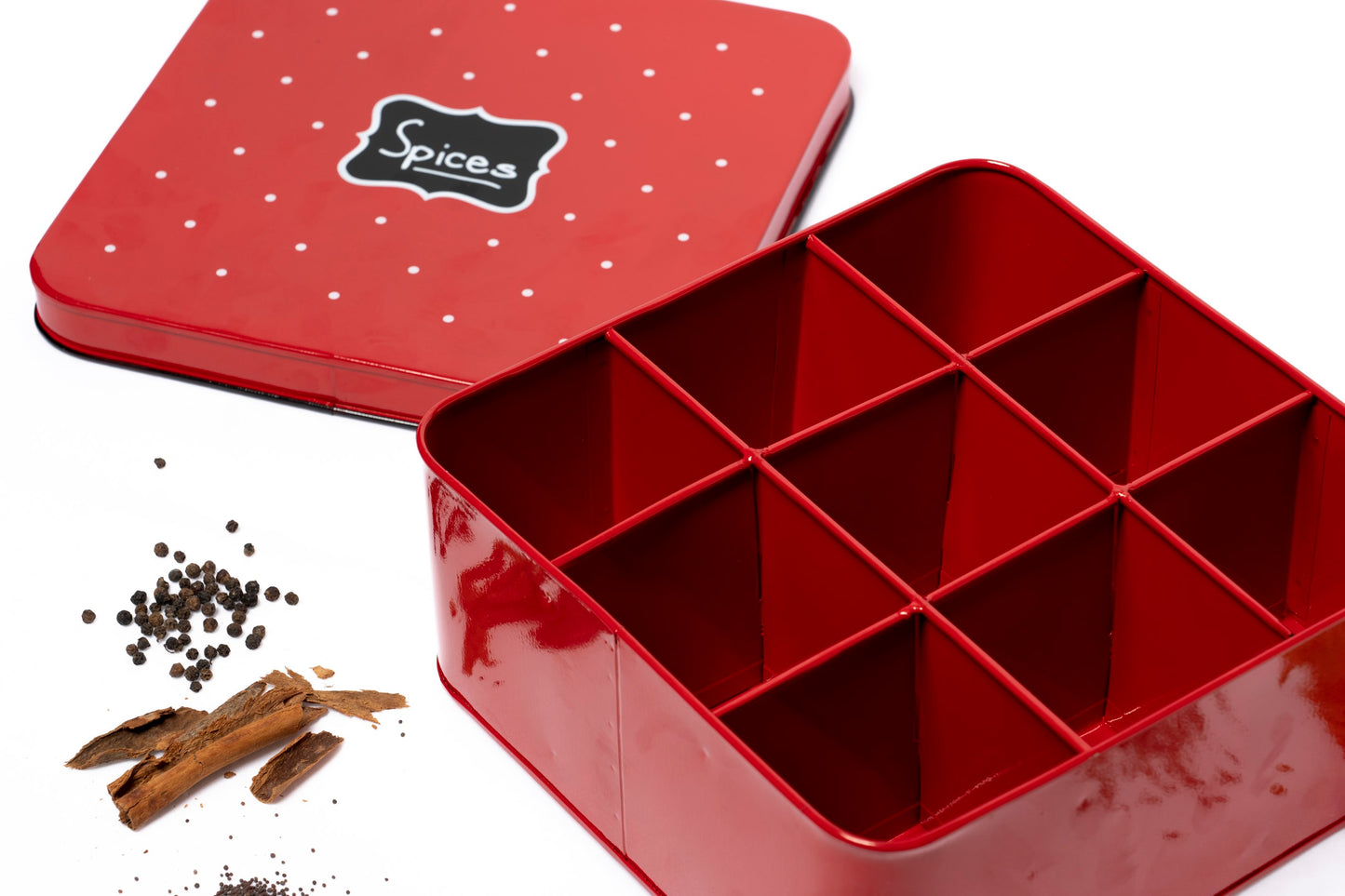 Polka Dot Design Steel Spice Box  (Red) - SBST0001 - View 3