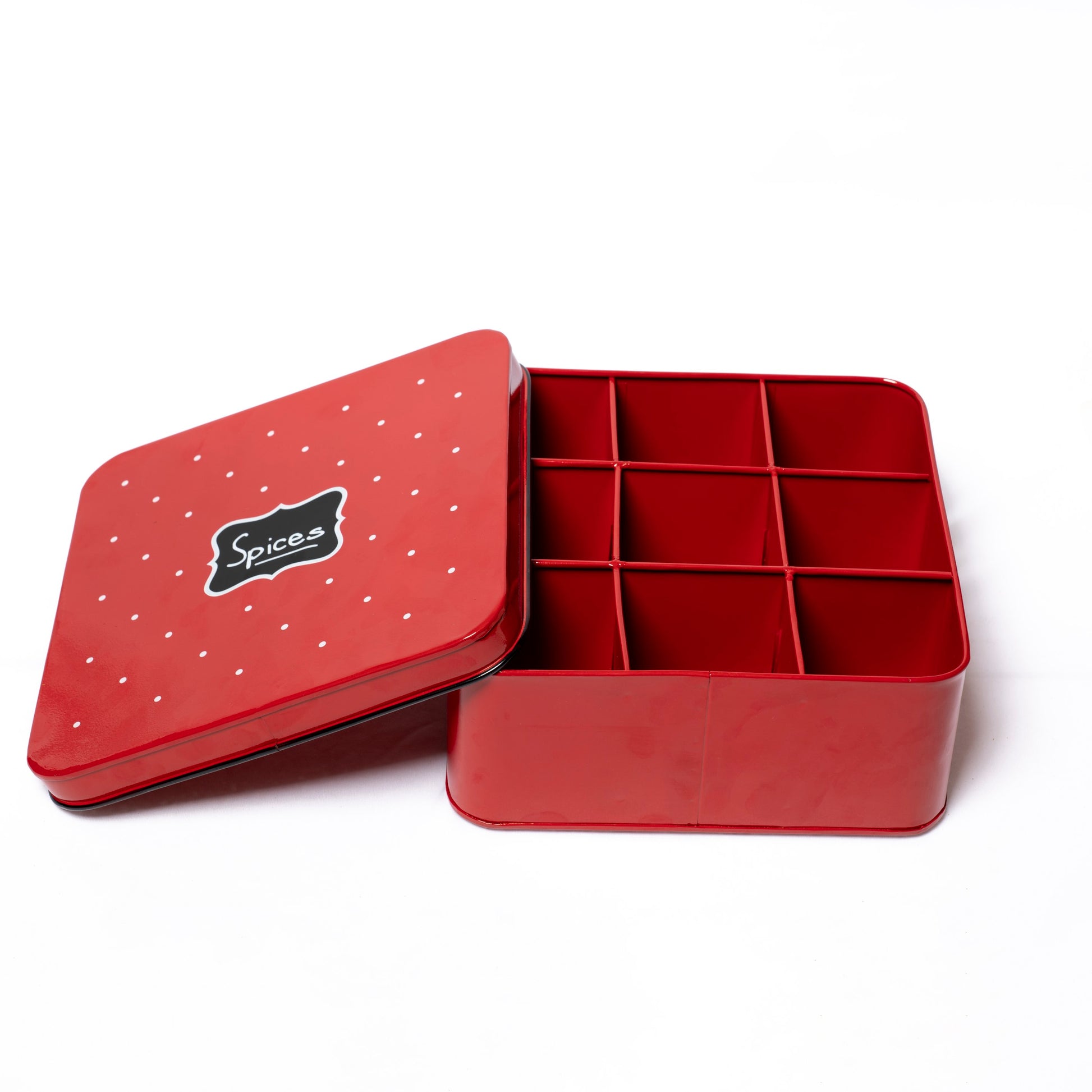 Polka Dot Design Steel Spice Box  (Red) - SBST0001 - View 4