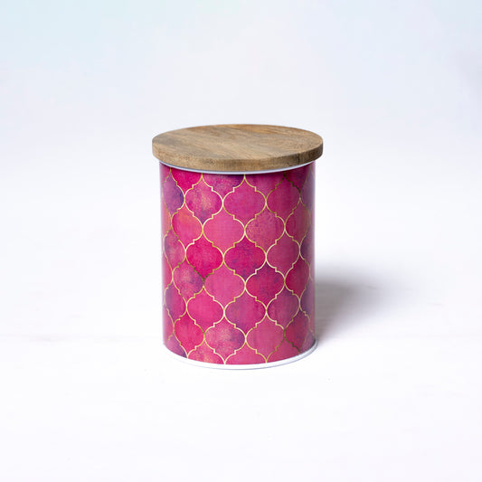 Steel Container with Wooden Lid - Medium (Pink) - SCST0011 - View 1