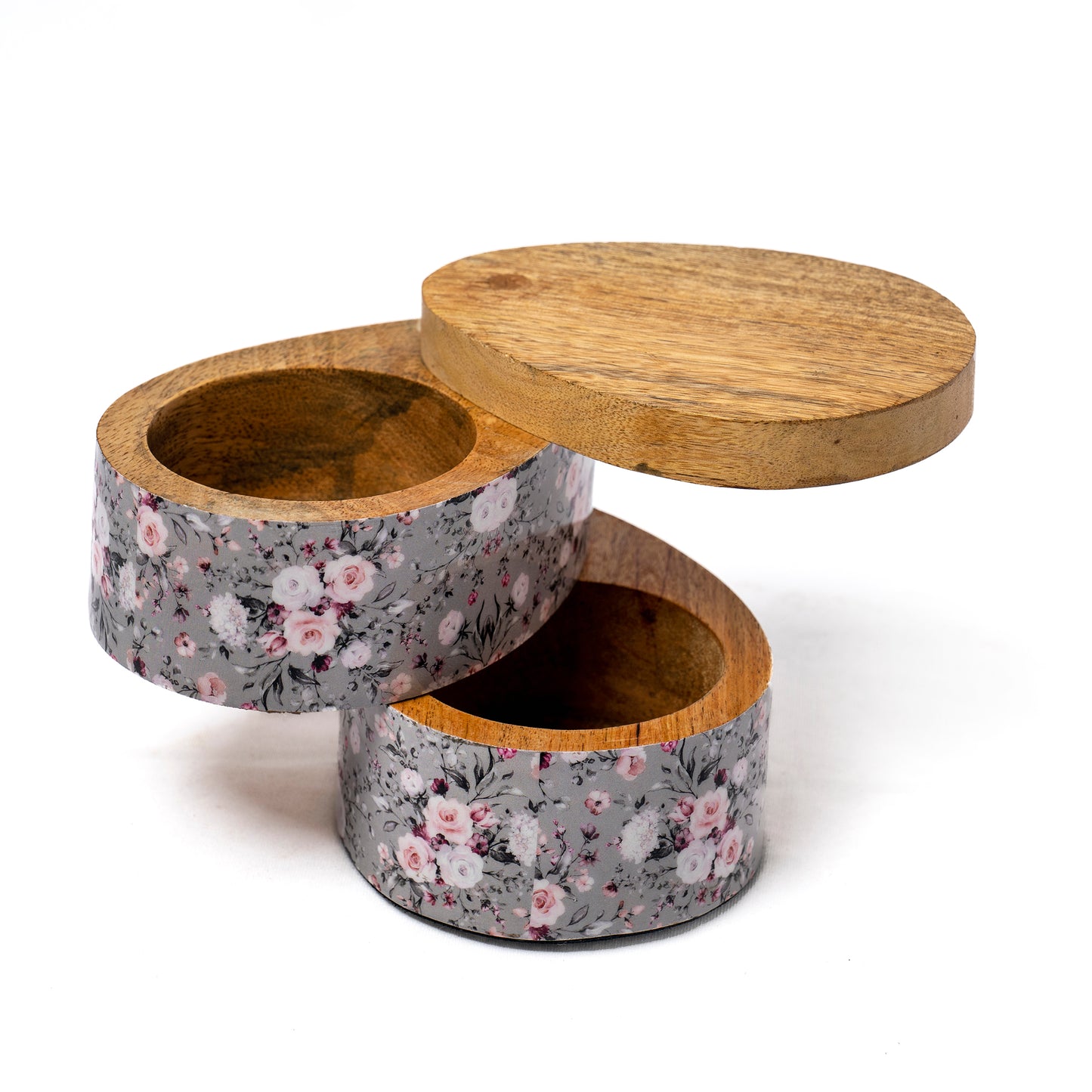 Double Wood Storage Bowls with Swivel Lid