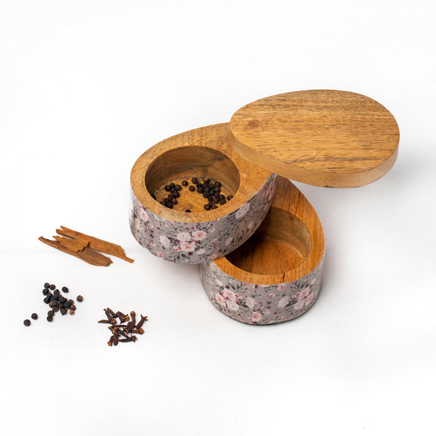 Double Wood Storage Bowls with Swivel Lid