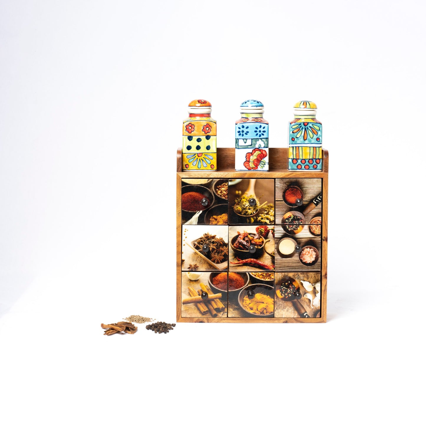 Wood Spice Rack With Nine Drawers (spice design)